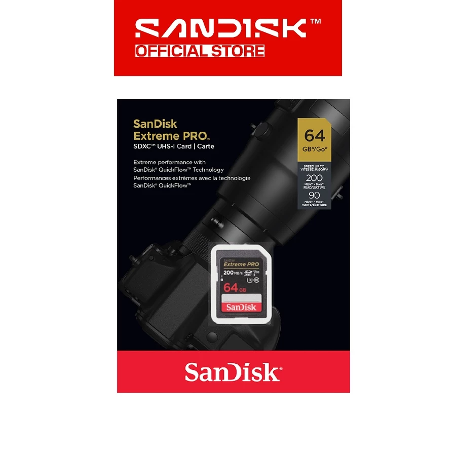 SANDISK SDXC Card Extreme Pro 64GB UHS-I Class 10 U3 V30 for 4K UHD (Up to 200MB/s)