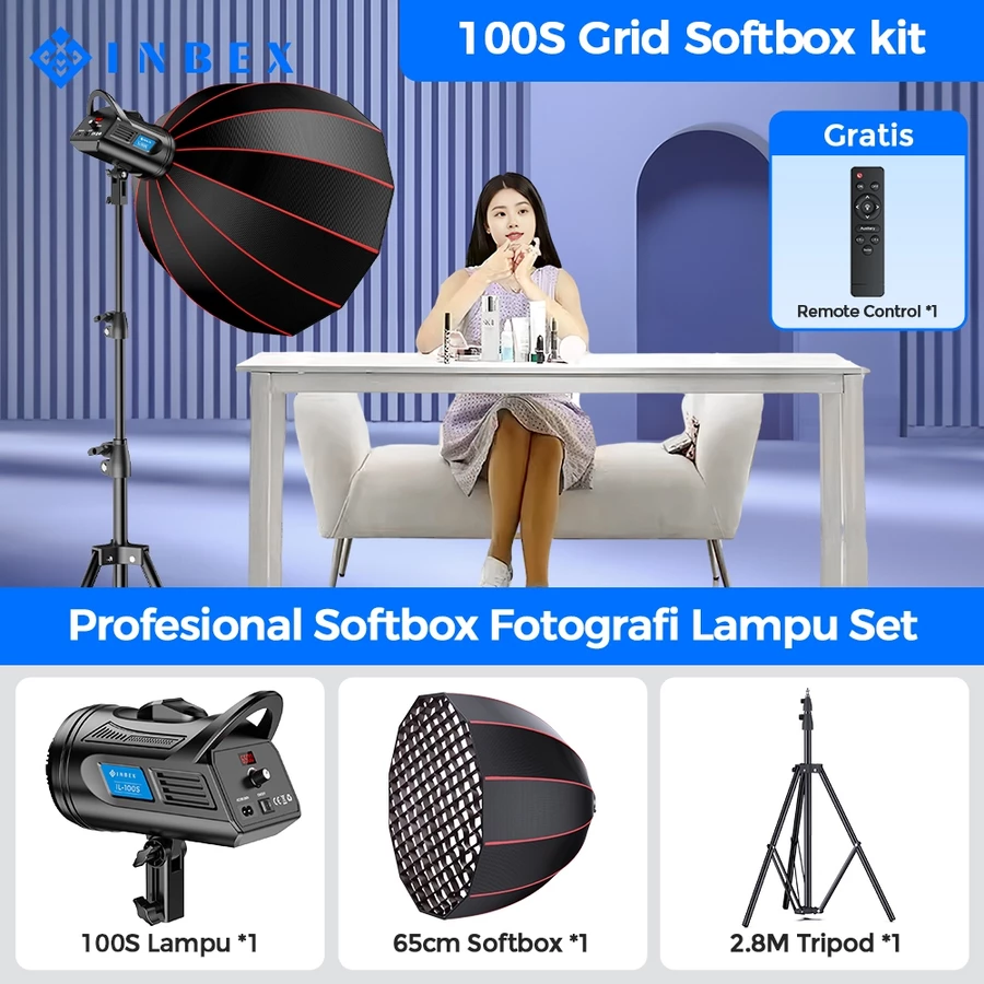 INBEX IL100S Profession Lampu Studio 100W + Grid Softbox